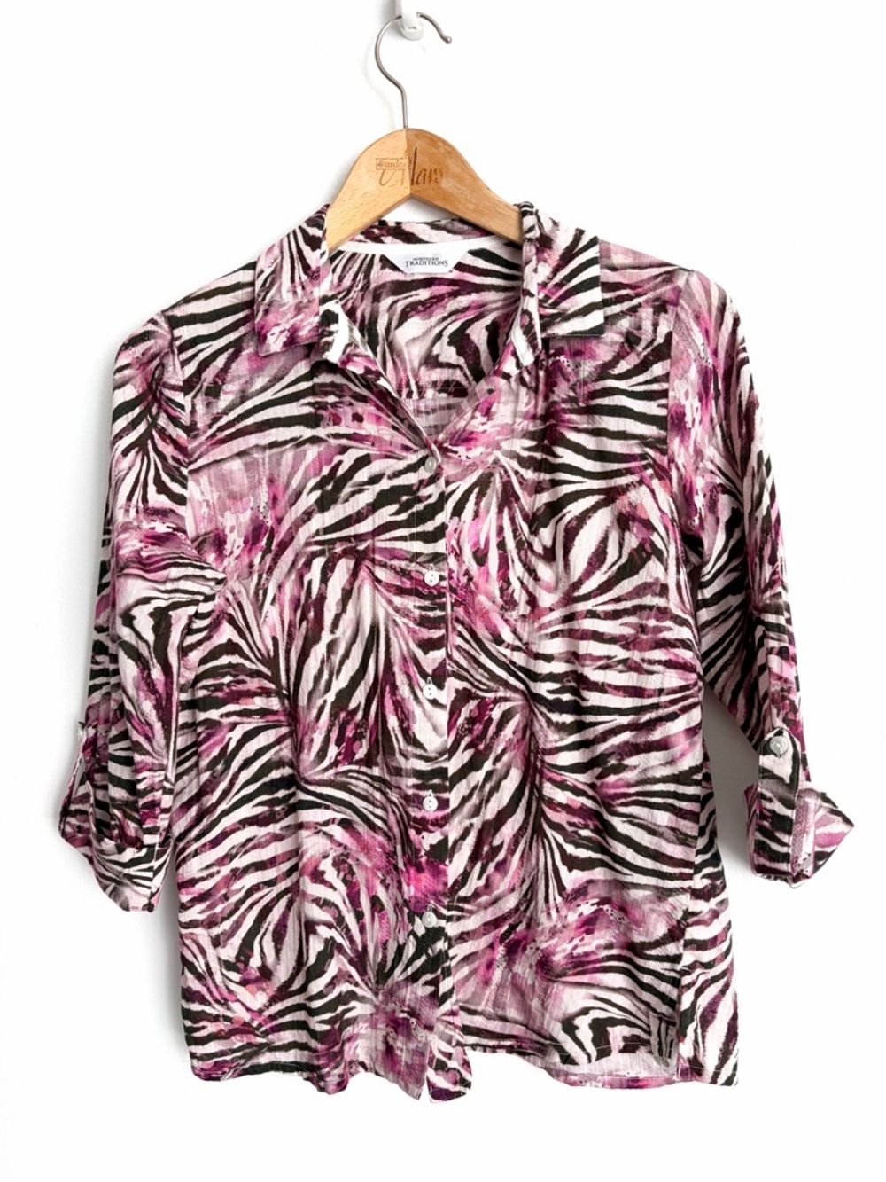 Y2K Animal Print - 100% Cotton - Button Up Blouse - M